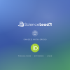 Centered ScienceLead.R logo on a blue-to-green gradient background with a circular sync icon below and the caption 'Synced with ORCID'—landing screen imagery.